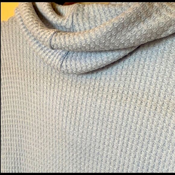 Waffle knit soft Blue Pullover Cowl long sleeve oversized Sz XS - Picture 6 of 9